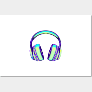 bright green and aqua headphones Posters and Art